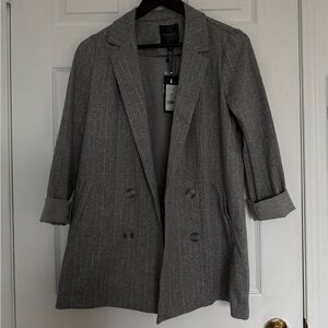 Dynamite Gray Pinstripe Double-Breasted Blazer Jacket